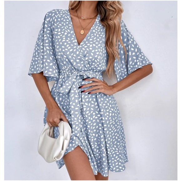 Boho coral Leopard Print Butterfly Sleeve Mini Dress - Picture 10 of 11